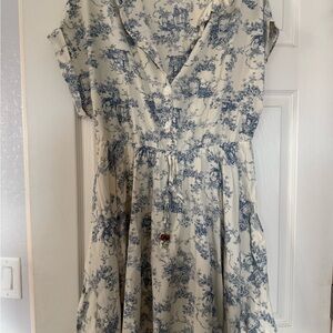 SHEIN Blue and Cream Print Midi Dress